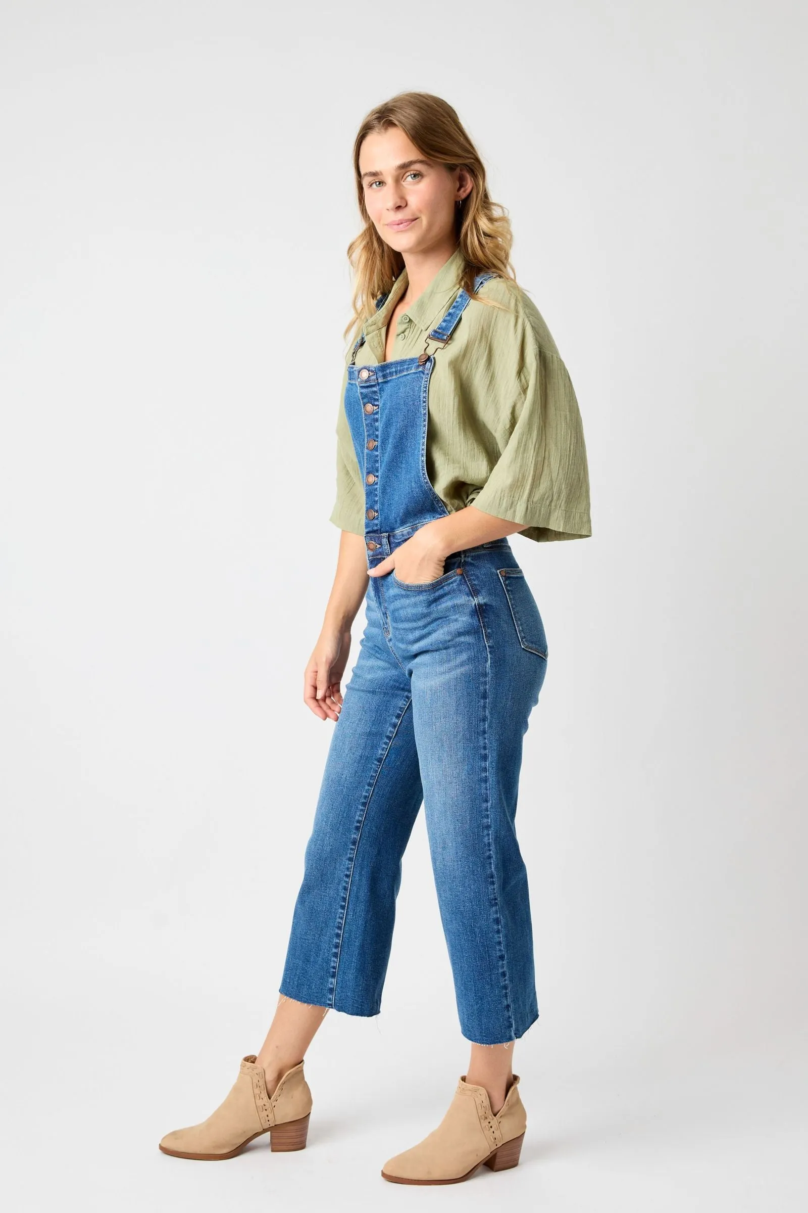 Judy Blue High Waist Wide Leg Crop Overall Denim 88676