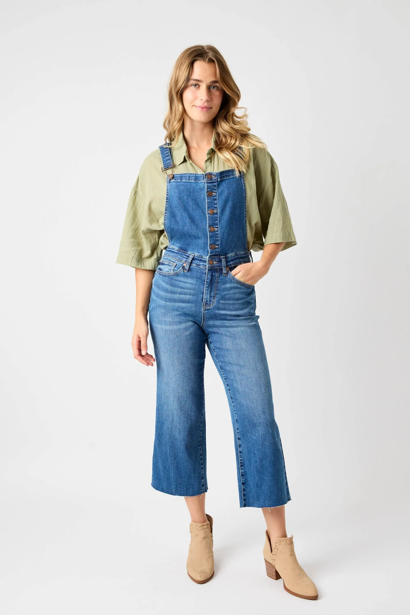 Judy Blue High Waist Wide Leg Crop Overall Denim 88676