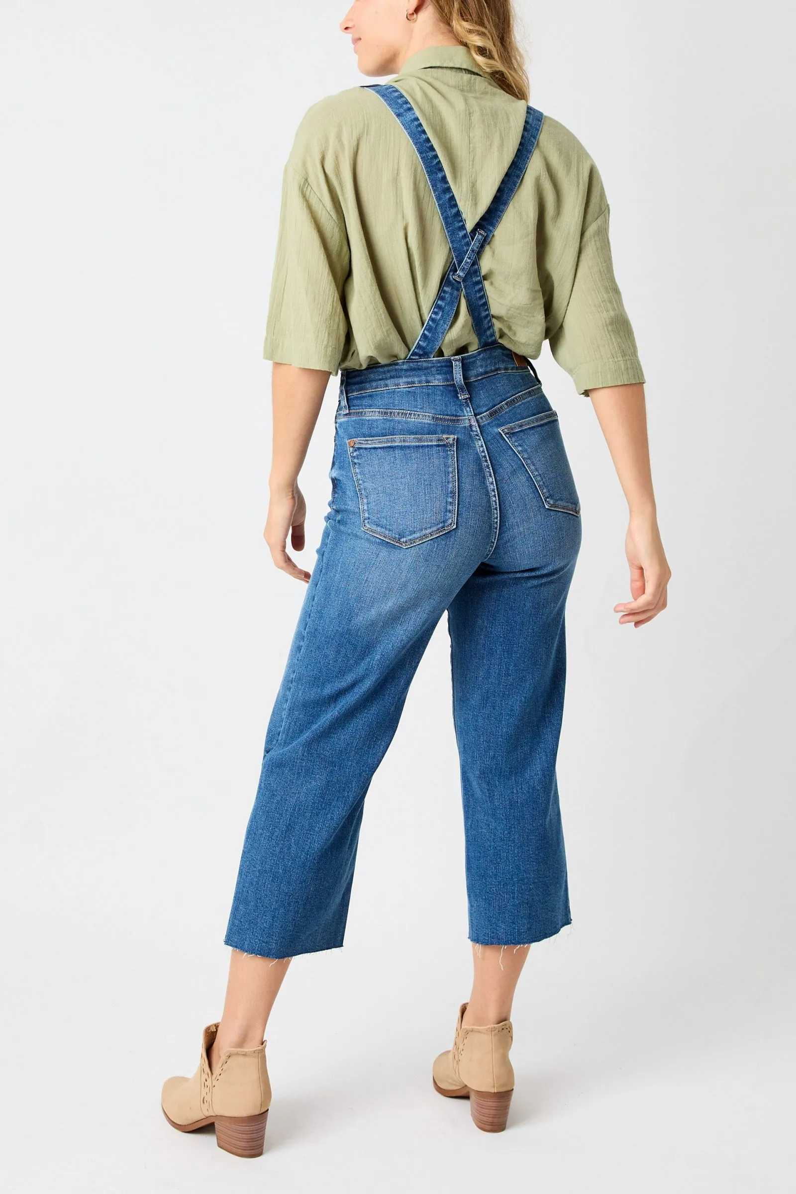 Judy Blue High Waist Wide Leg Crop Overall Denim 88676