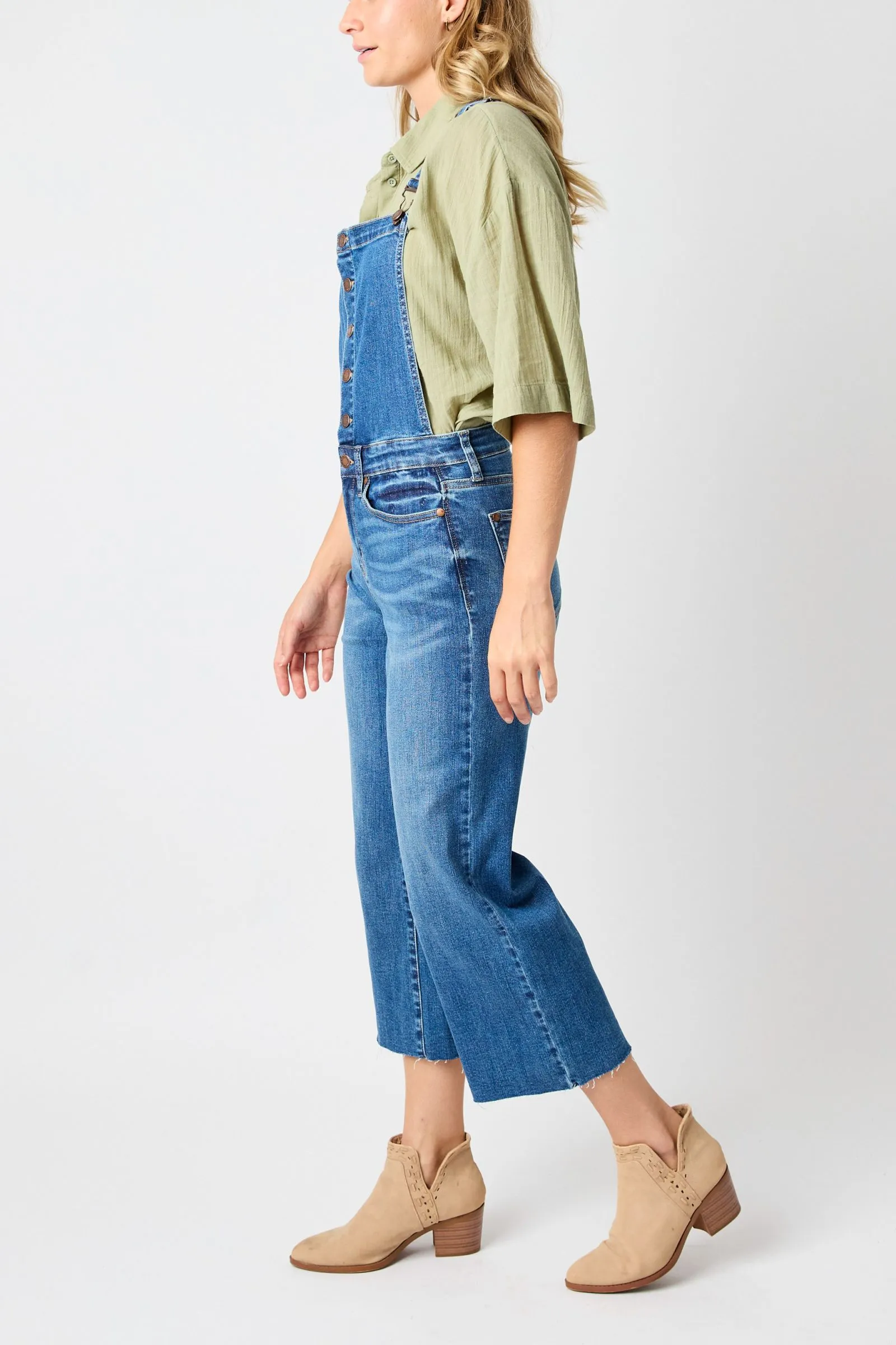 Judy Blue High Waist Wide Leg Crop Overall Denim 88676