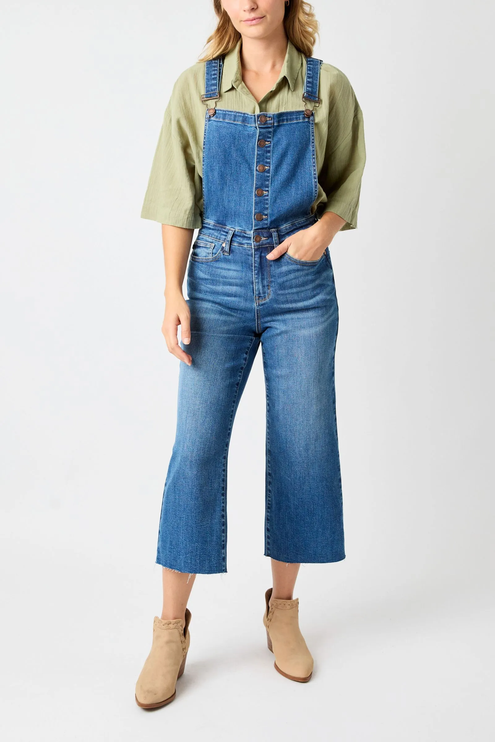 Judy Blue High Waist Wide Leg Crop Overall Denim 88676