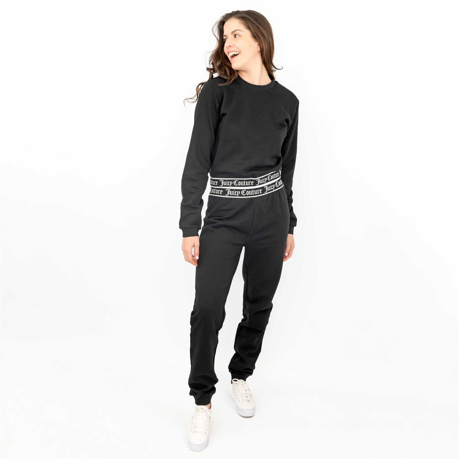 Juicy Couture Girls Black Long Sleeve Outfit Set Crop Top with Joggers Style Trousers