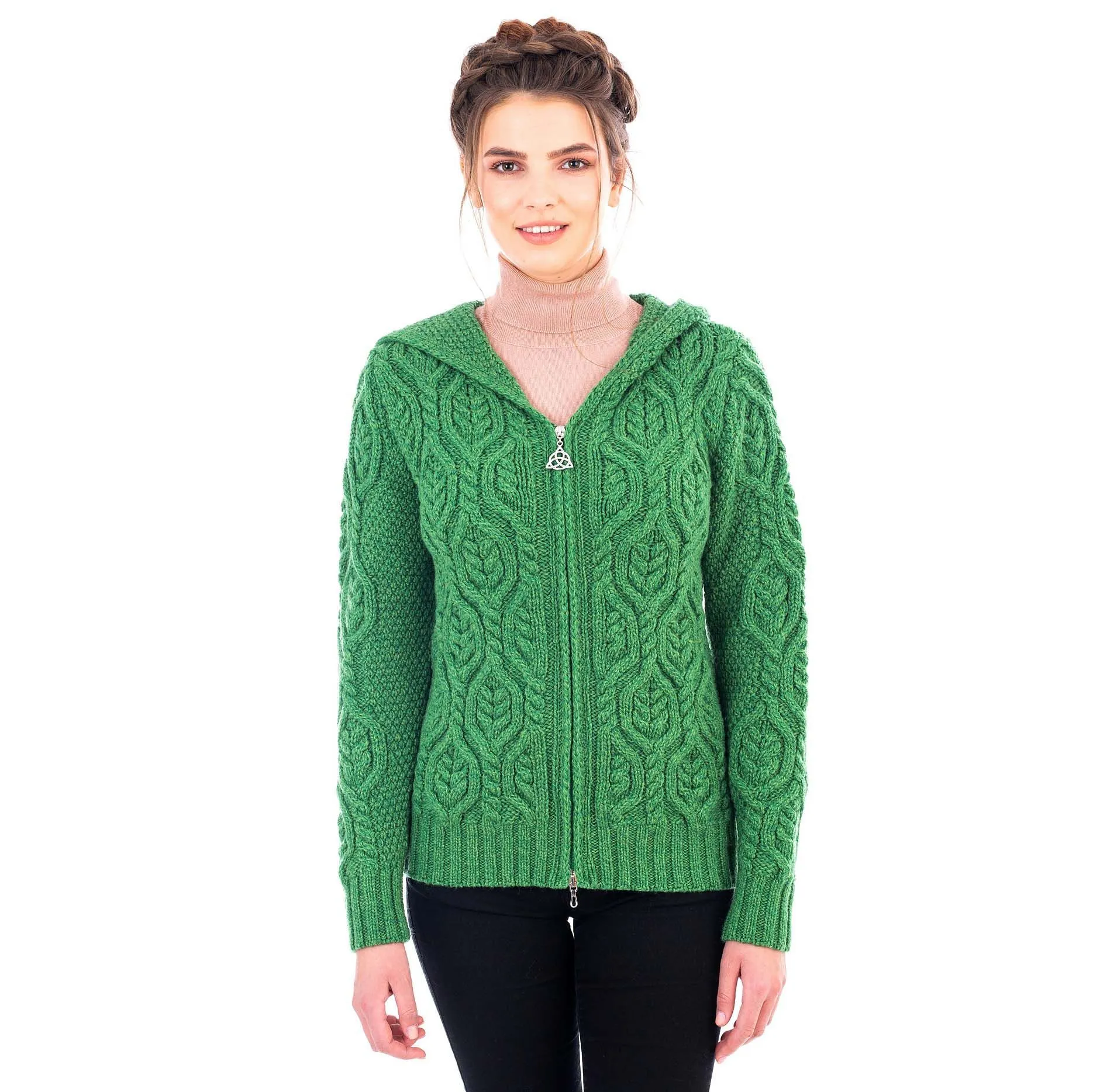 Ladies Merino Wool Double Collar Zipped Cardigan Made in Ireland