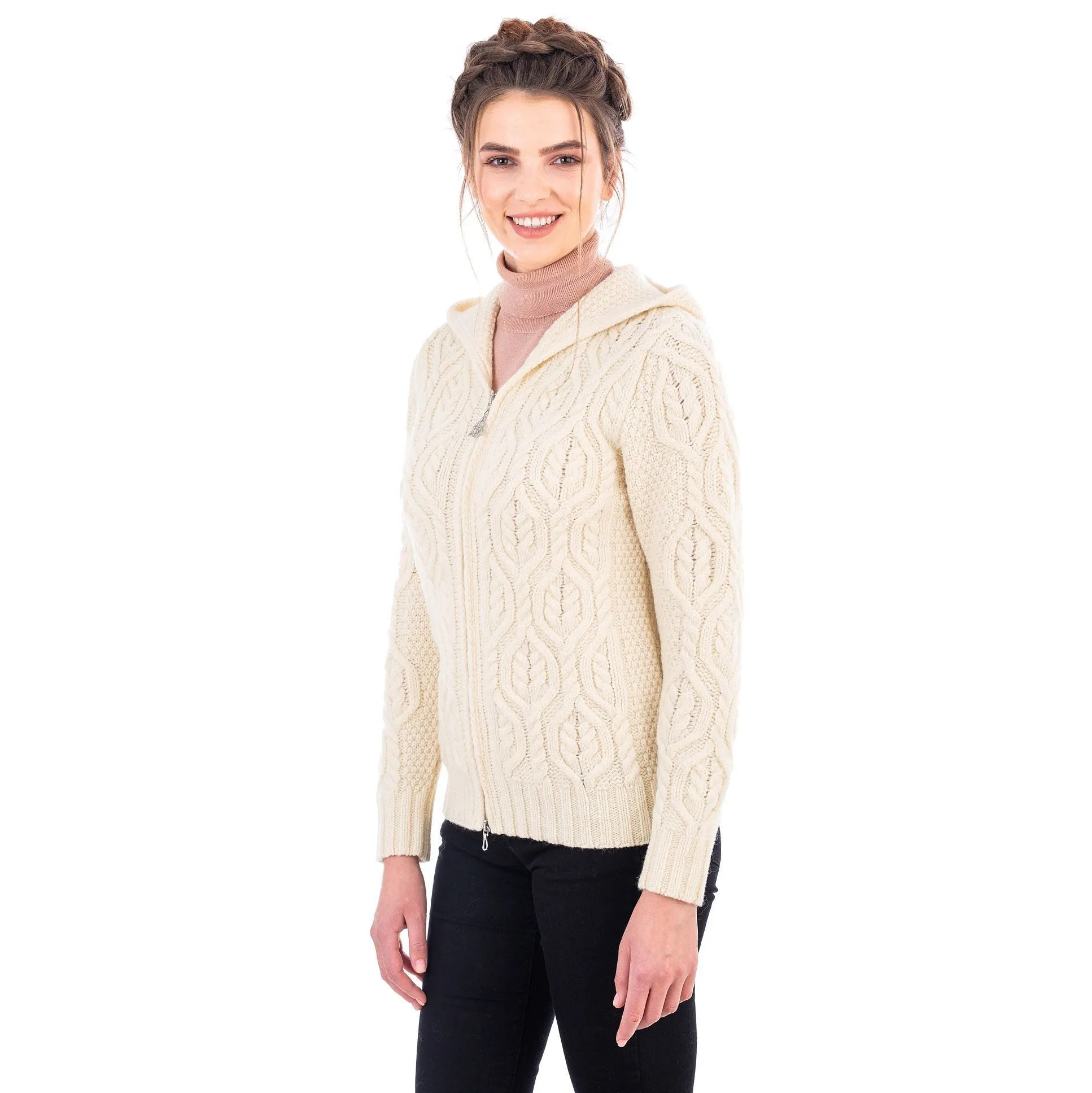 Ladies Merino Wool Double Collar Zipped Cardigan Made in Ireland