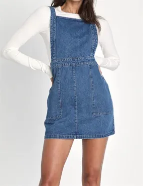 Ladies Pocket Denim Mini Overall Dress SKD547