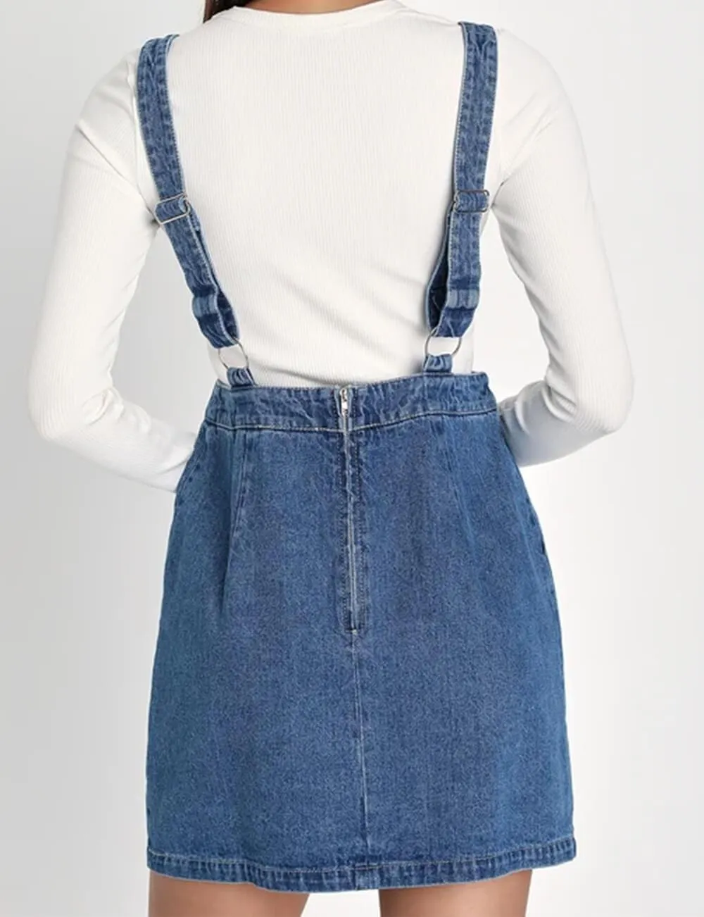 Ladies Pocket Denim Mini Overall Dress SKD547