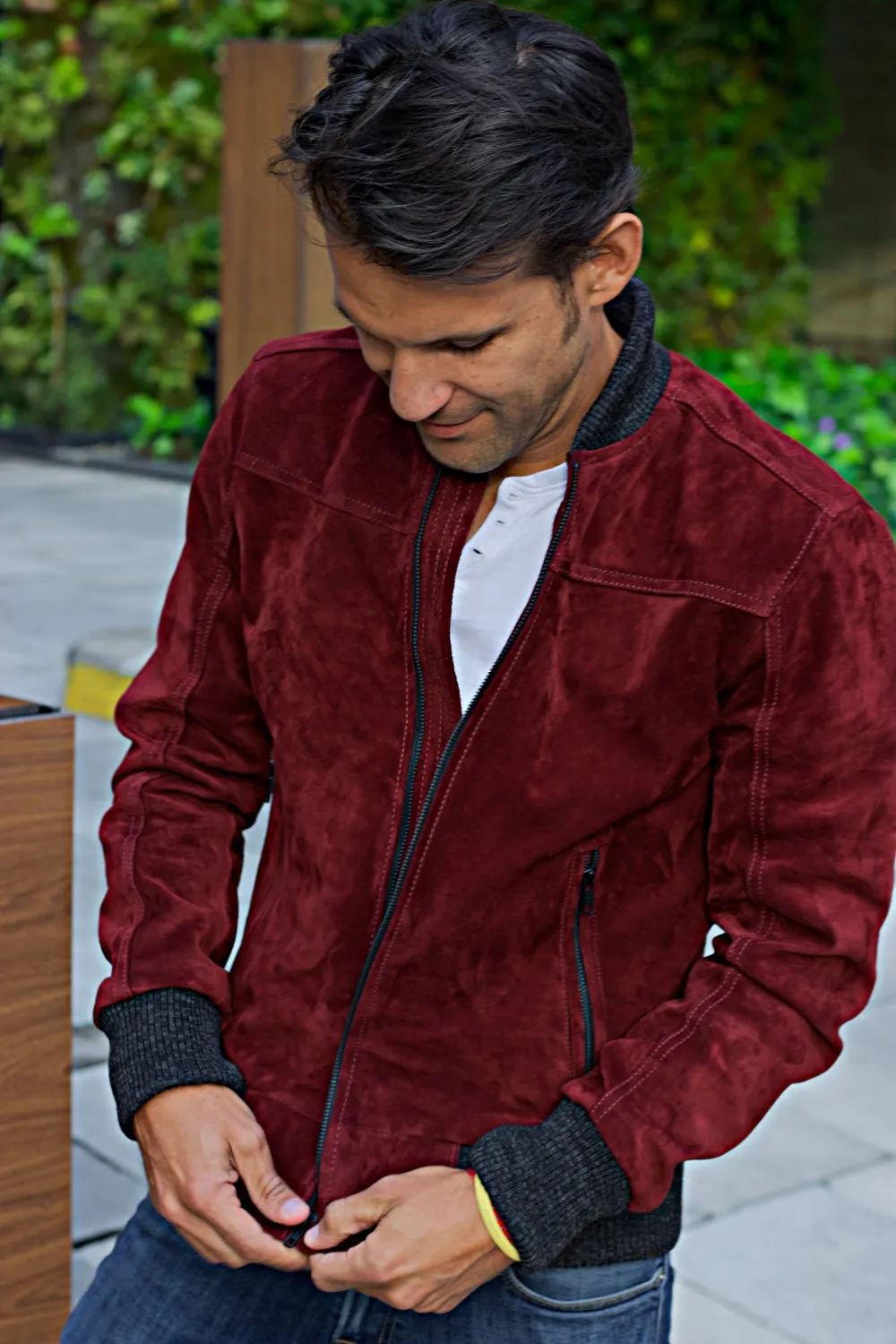 LAFAYETTE DB Leather Jacket Bomber lightweight - Suede  - Mahogany