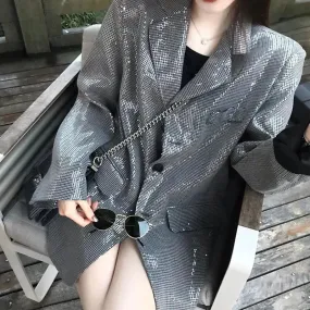 LANFUBEISI Lucyever Korean Fashion Shiny Sequin Blazer Women Luxury Bling Bling Long Sleeve Jacket Woman Streetwear Temperament Loose Coat