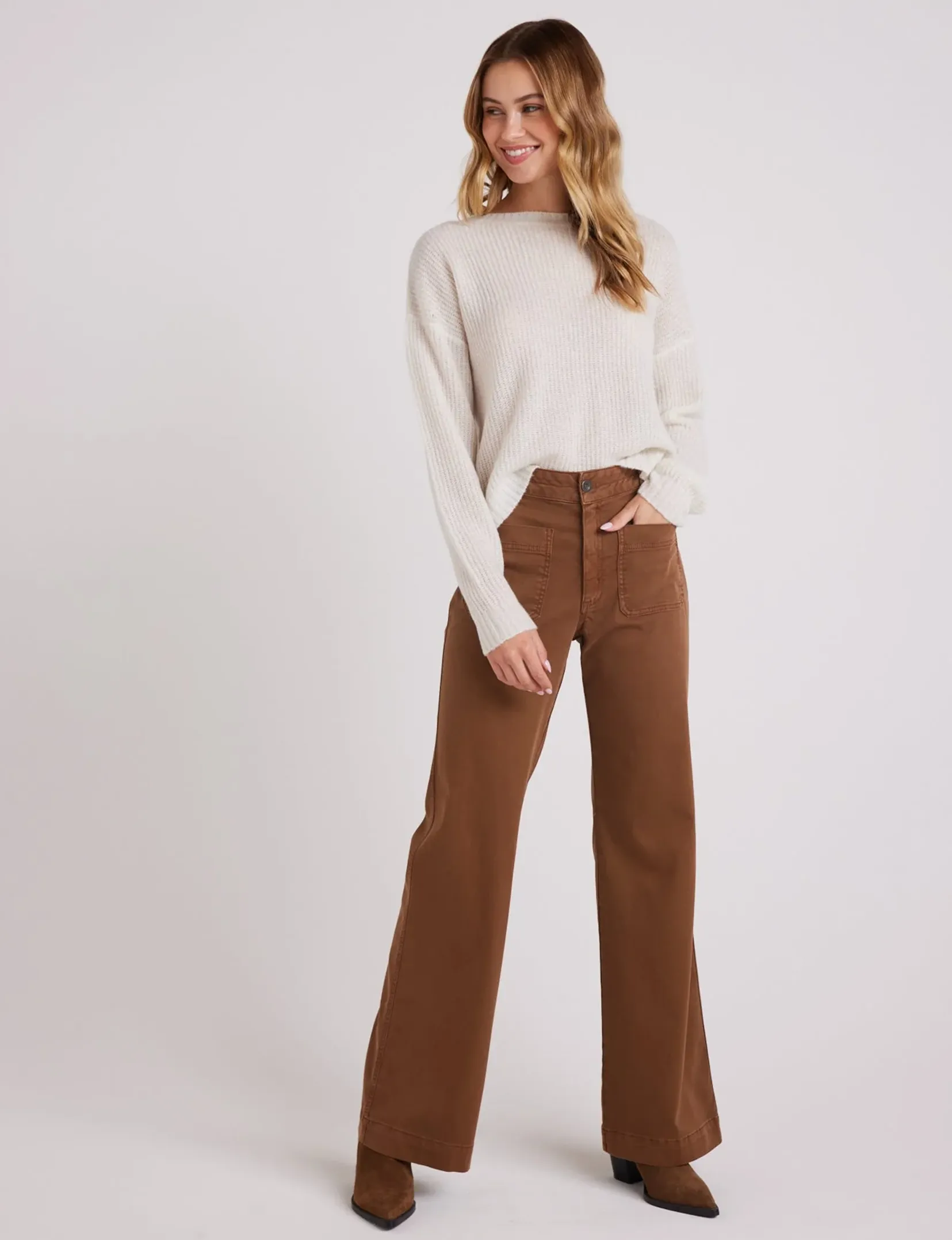 Lola Two Pocket Wide Leg Pant, Spiced Brown