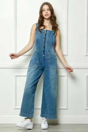 Medium Wash Denim Multi Button Fatigue Overall