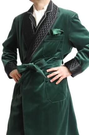 Mens Jacket Green Velvet Quilted Robe De chambre Evening Dinner Coat Robe