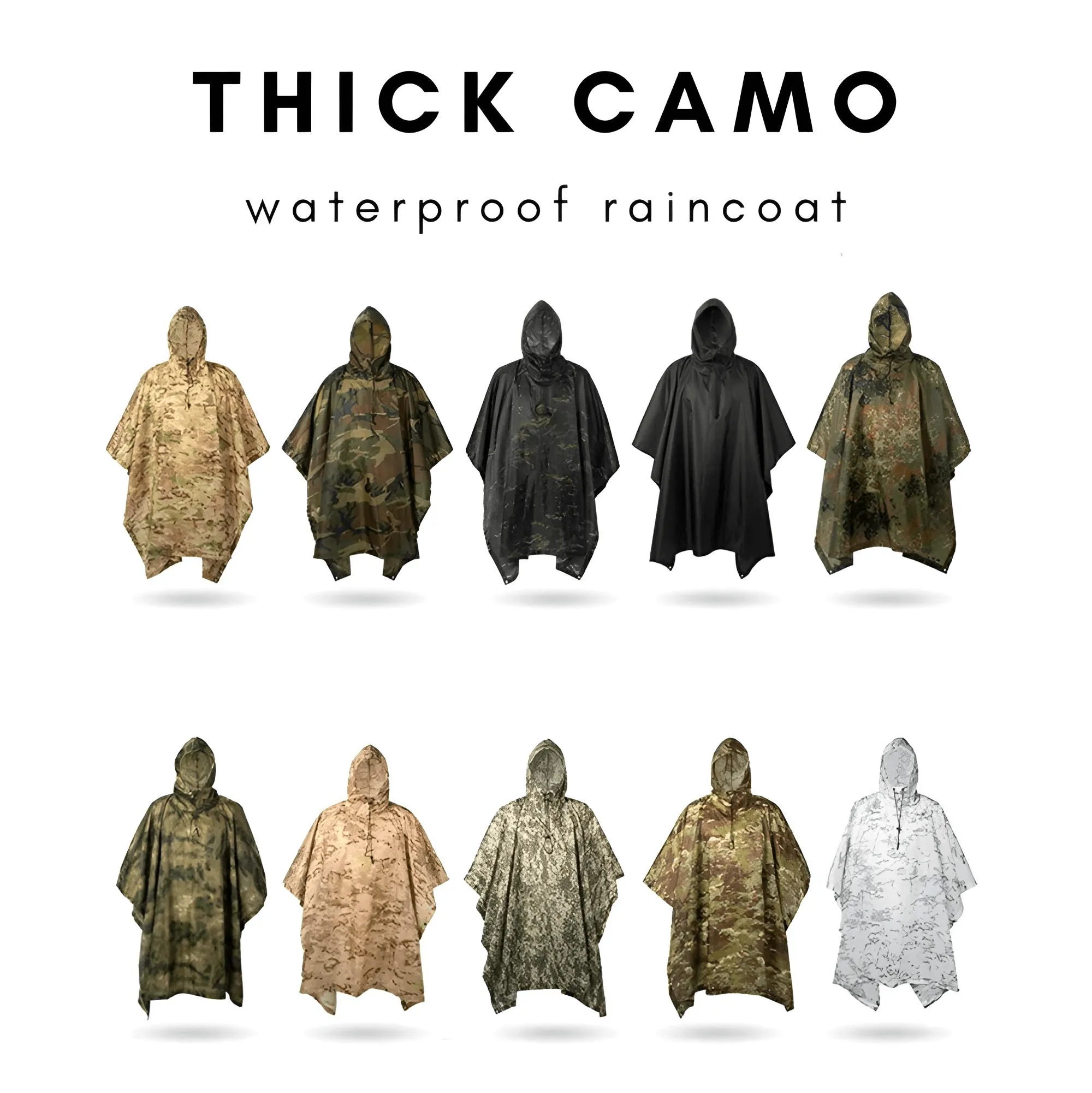 Military Impermeable Men's Camo Rain Poncho Waterproof Zipper Rain Coat Men's Raincoat Motorcycle Rain Poncho