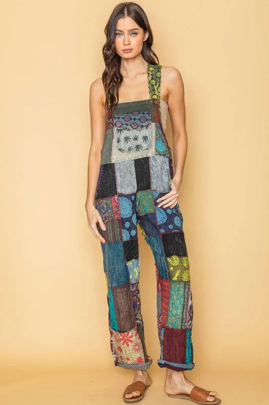 Multi Handmade Bohemian Gypsie patch jumpsuit overall