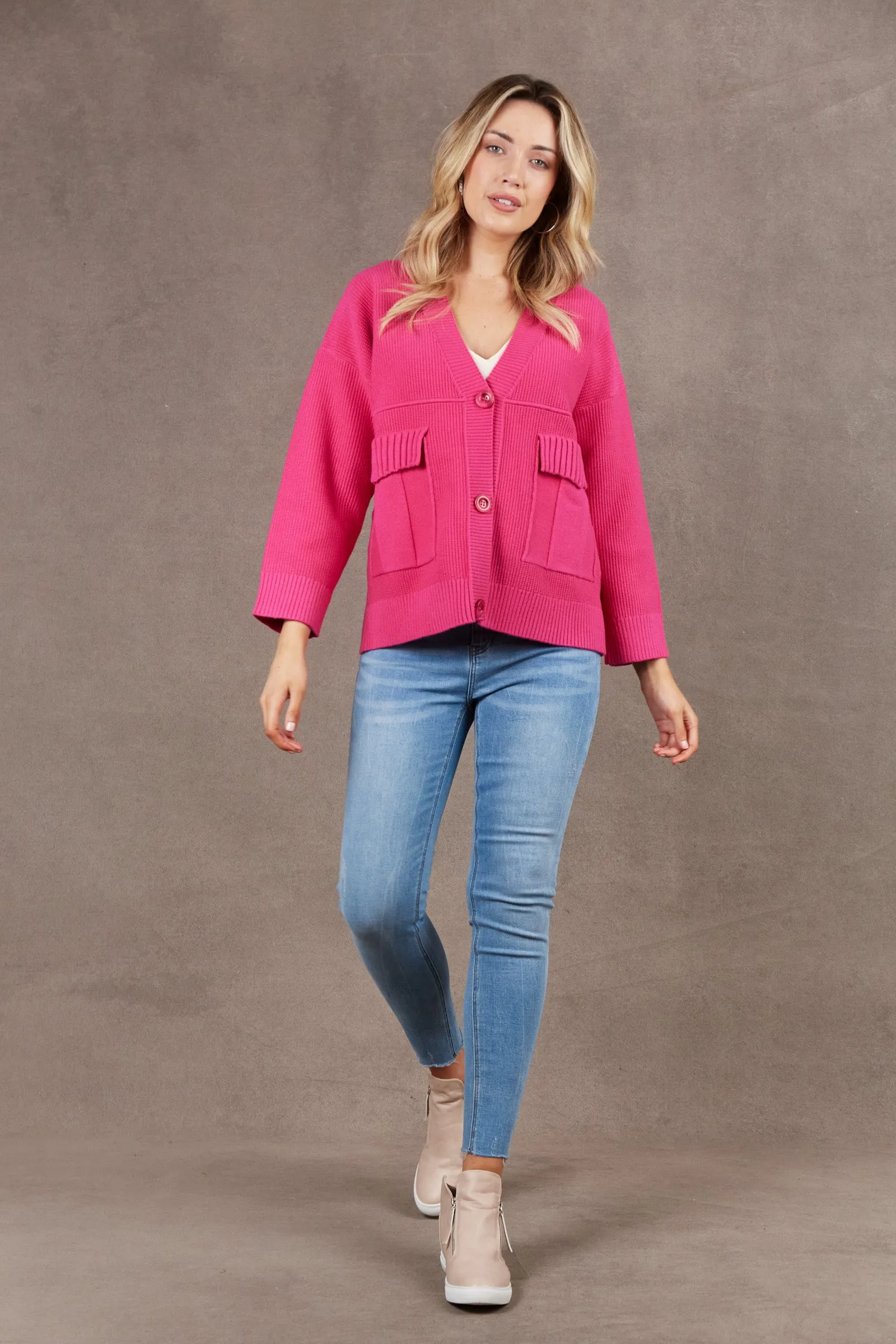 Nakako Pocket Cardigan - Magenta