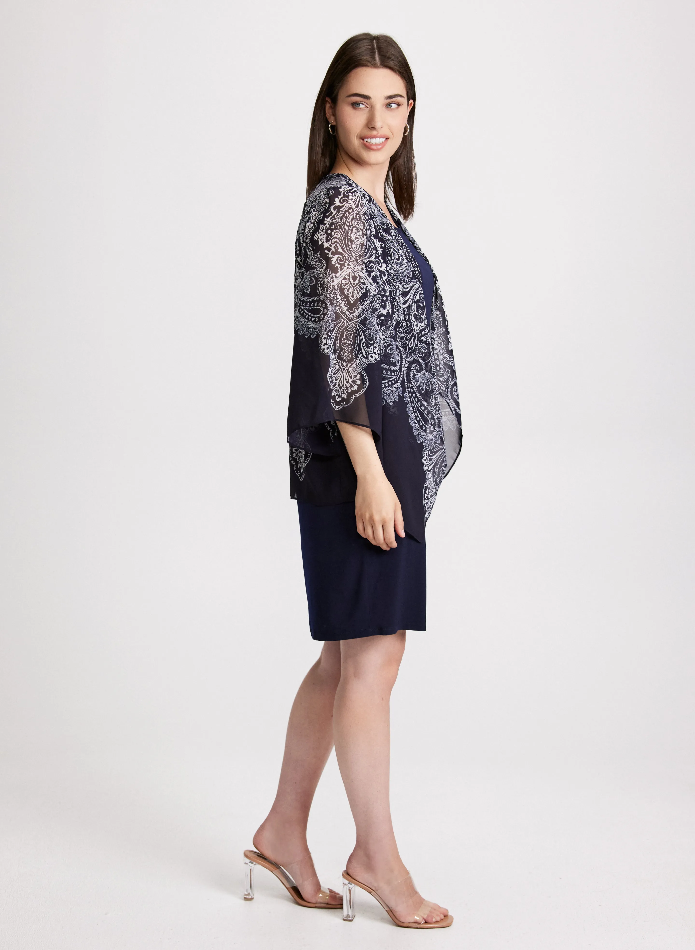 Paisley Print Fooler Cardigan Dress