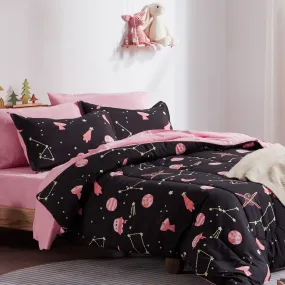 Pink Galaxy Kids Printed Comforter Set Black/Pink