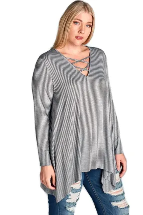 Pinstriped Swing Tunic, Grey