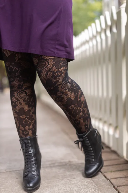 Plus Size Floral Lace Fishnet Tights