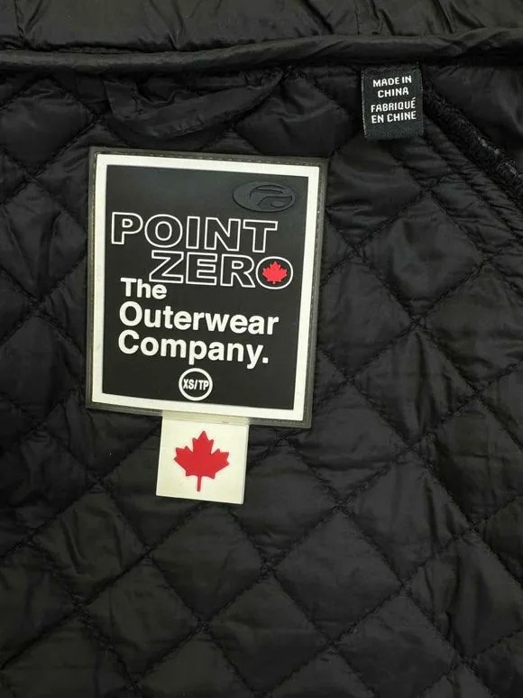 POINT ZERO QUILTED NEOPRENE HOODED BLACK COAT JACKET SIZE XS