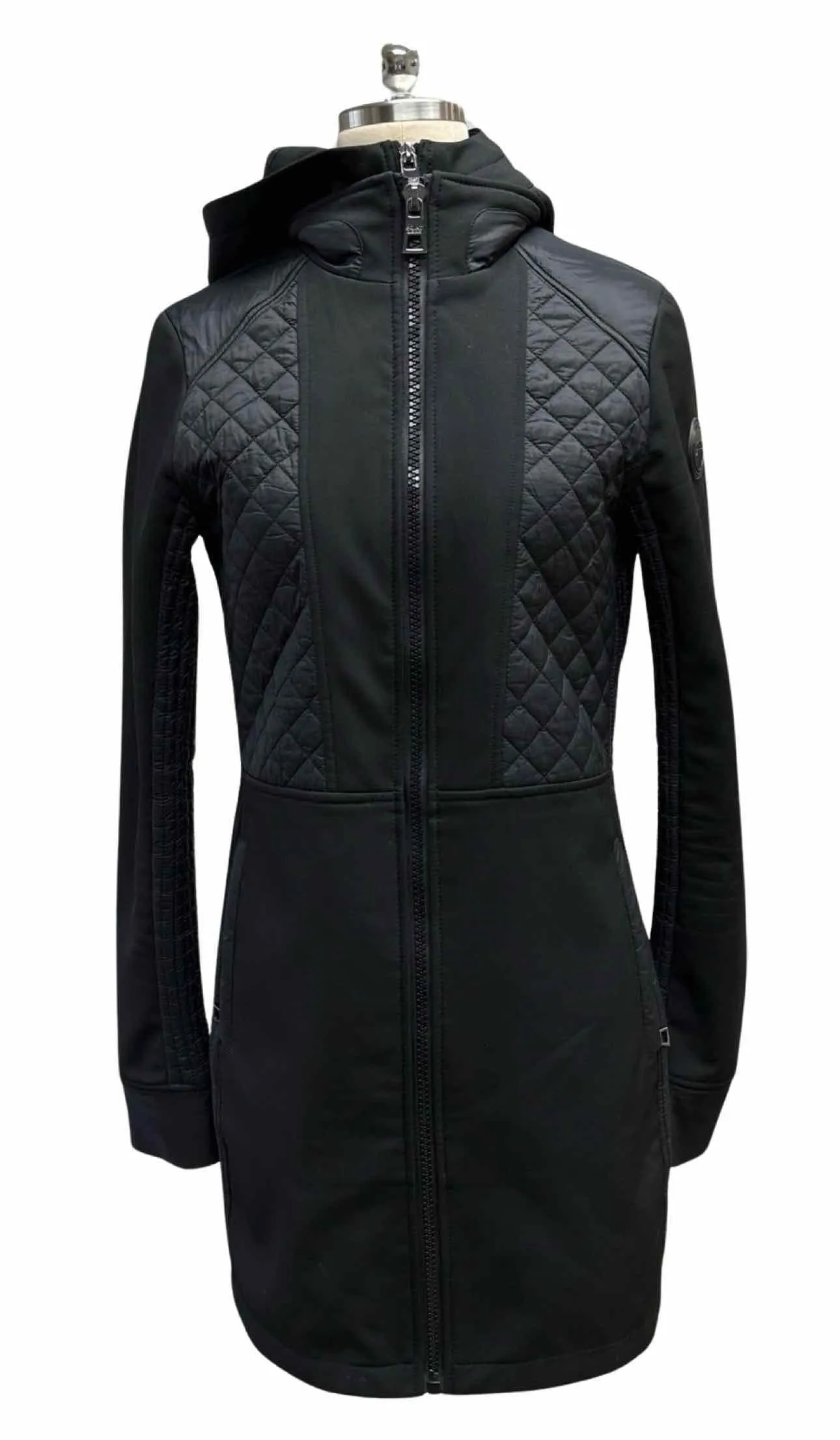 POINT ZERO QUILTED NEOPRENE HOODED BLACK COAT JACKET SIZE XS