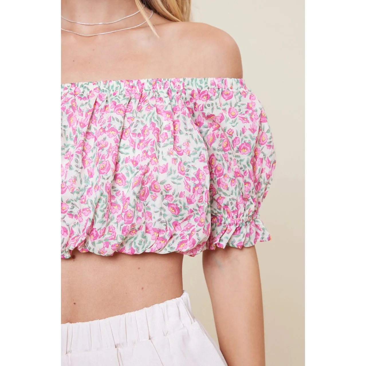 Preppy Off Shoulder Floral Crop Top