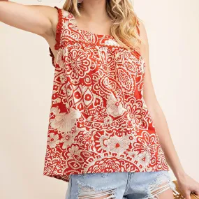 Printed Paisley Tank in Brick