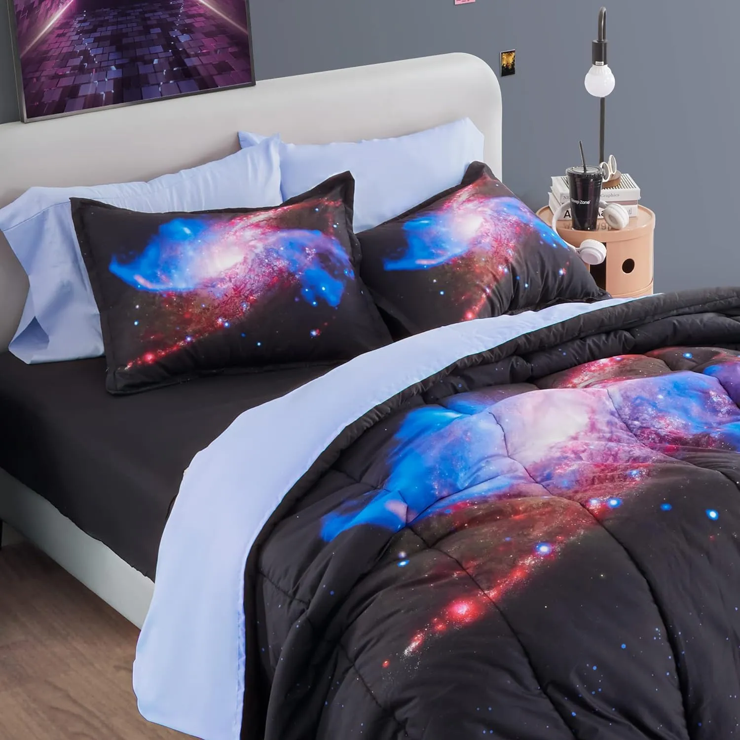 Purple Galaxy Kids Printed Comforter Set Black