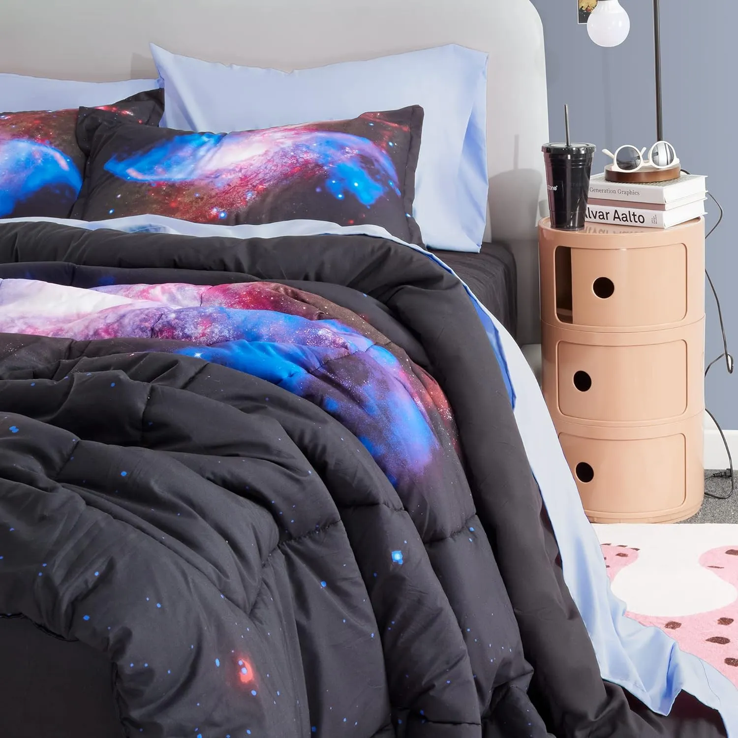 Purple Galaxy Kids Printed Comforter Set Black