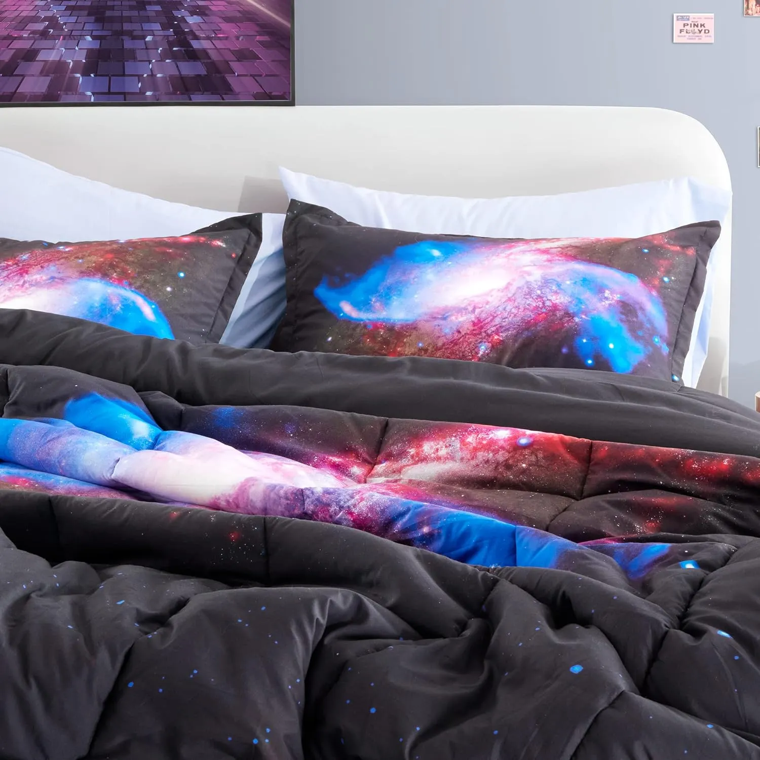 Purple Galaxy Kids Printed Comforter Set Black