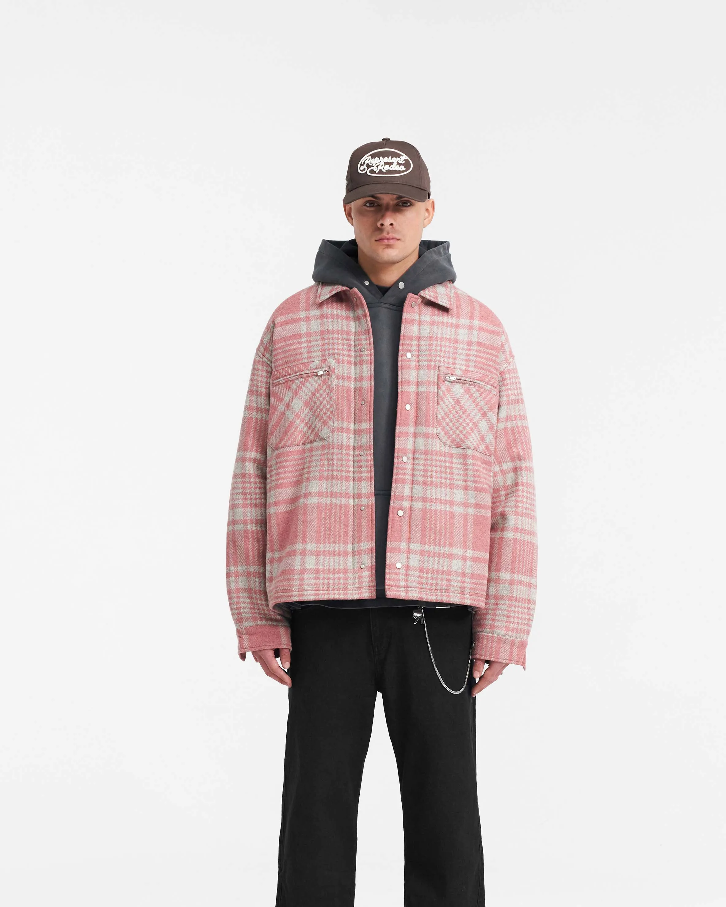 Quilted Flannel Shirt - Pink Grey Check