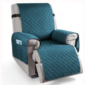 Quilted Recliner Chair Cover With Side Pockets for 1 Seater Sofa, Teal Blue