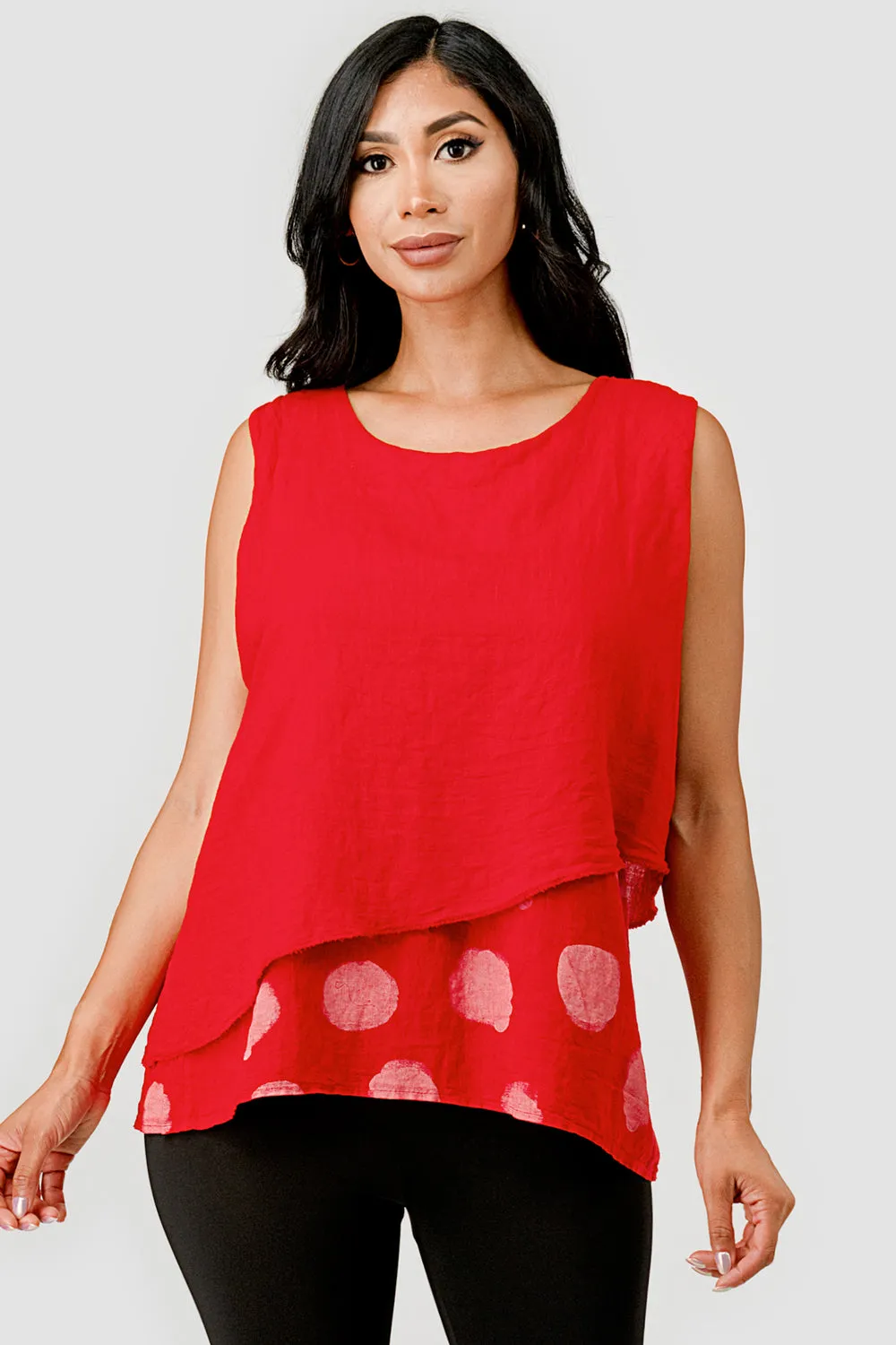 Raw Moda 2 Layers Polka Dot Linen Top