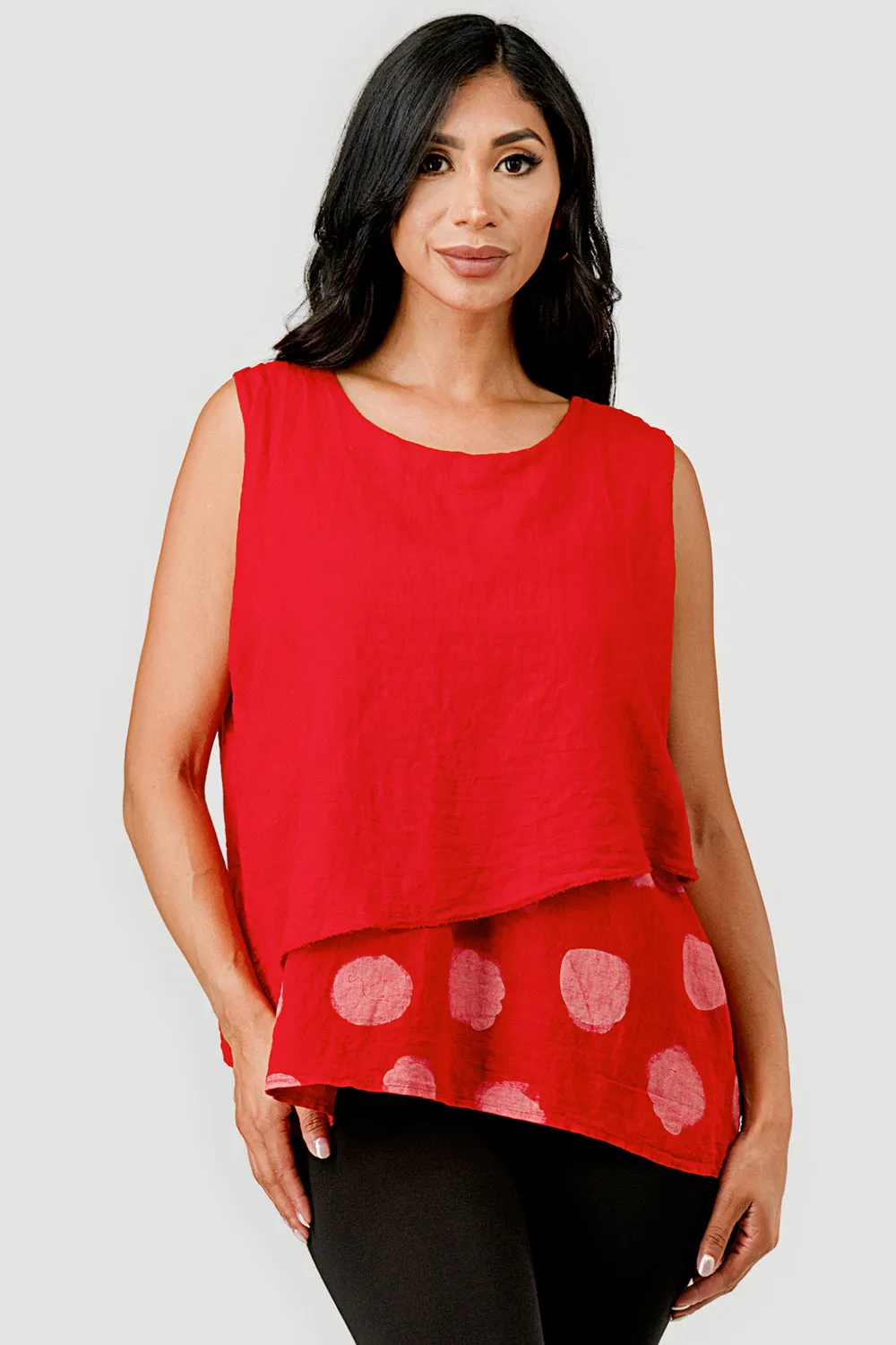 Raw Moda 2 Layers Polka Dot Linen Top