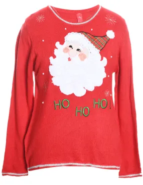 Santa Claus Design Red Knit Christmas Jumper - M