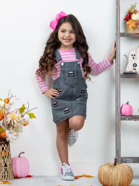 Skull Girls Rock Denim Overall Dress Set