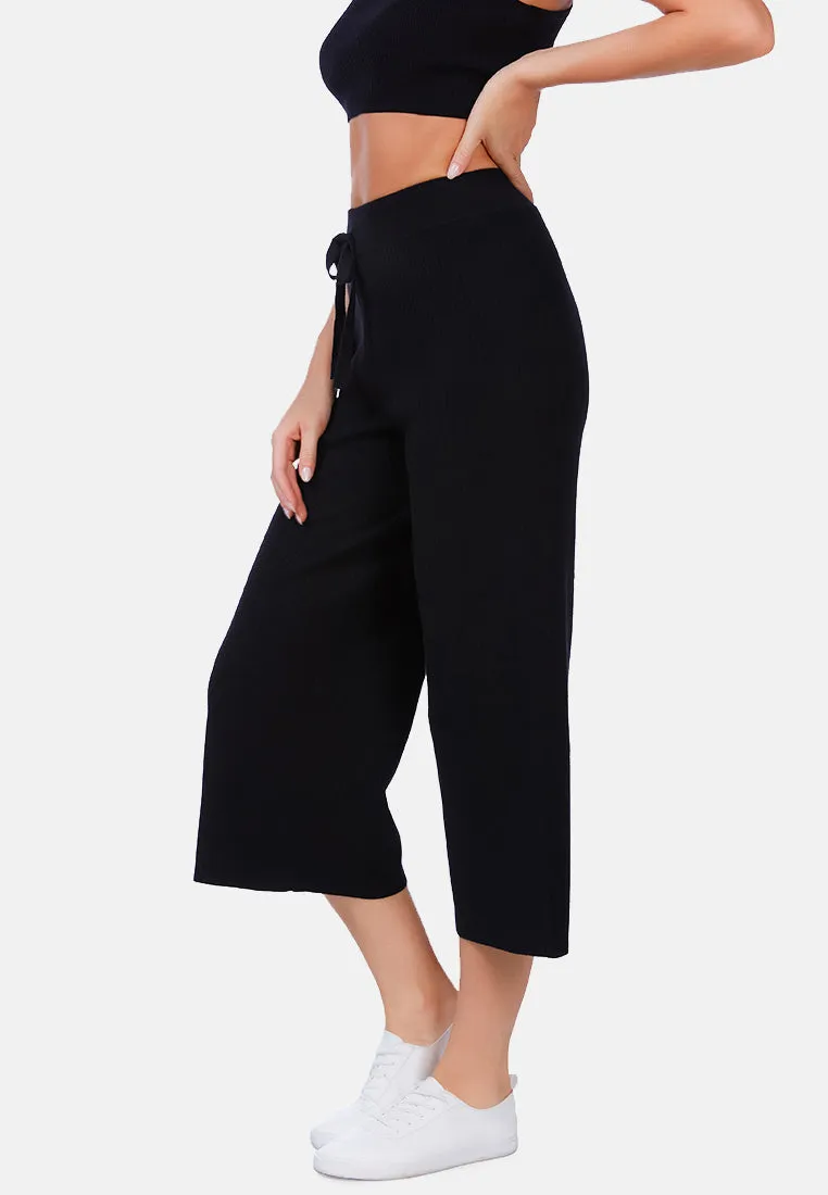 Solid Casual Drawstring Cropped Pants