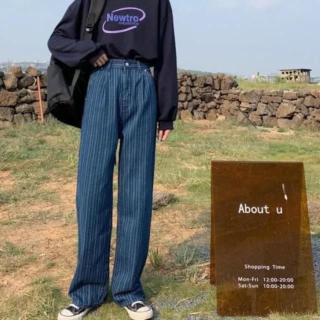 Straight High Waist Jeans With Pinstripes