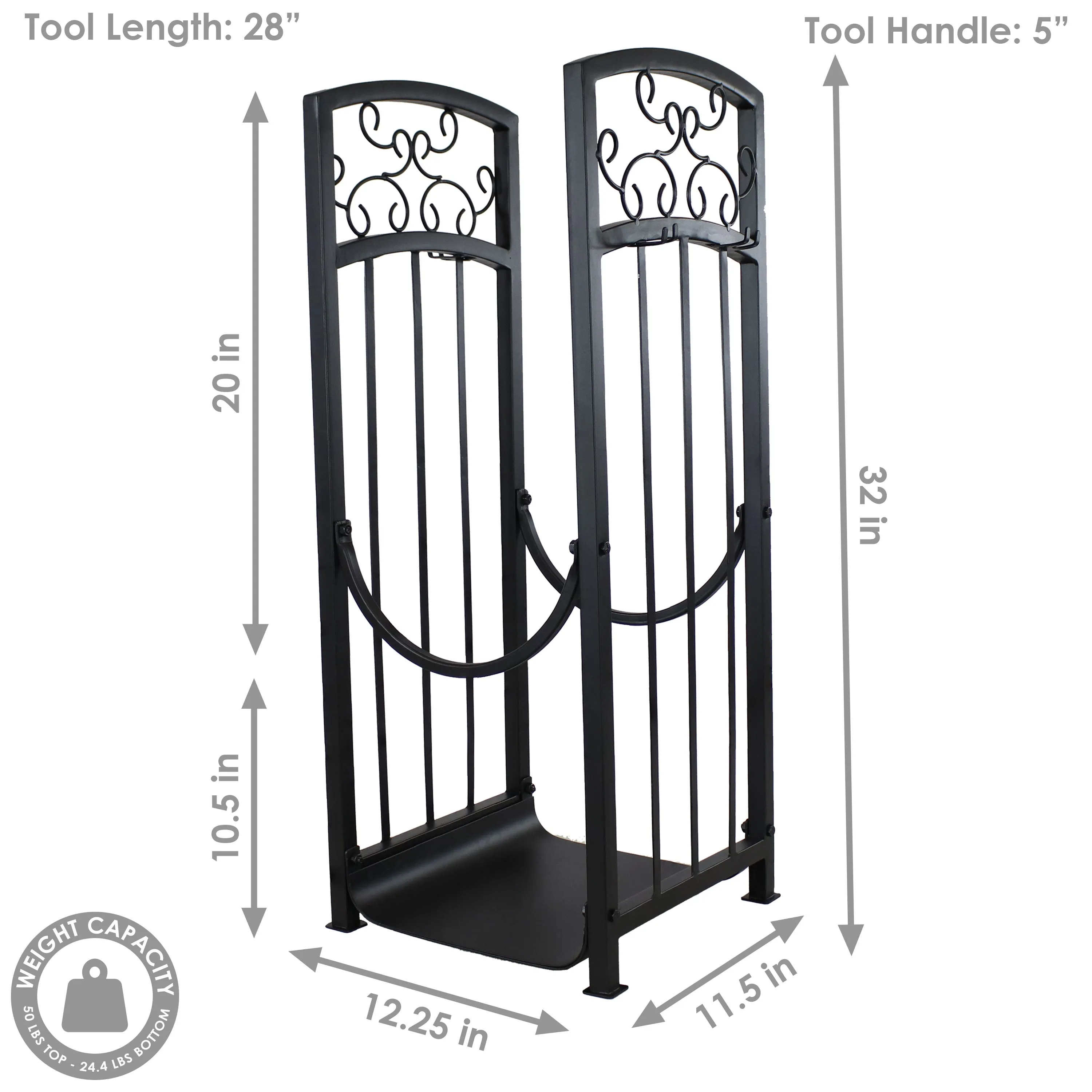 Sunnydaze Filigree Small Firewood Rack with 4 Fireplace Tools