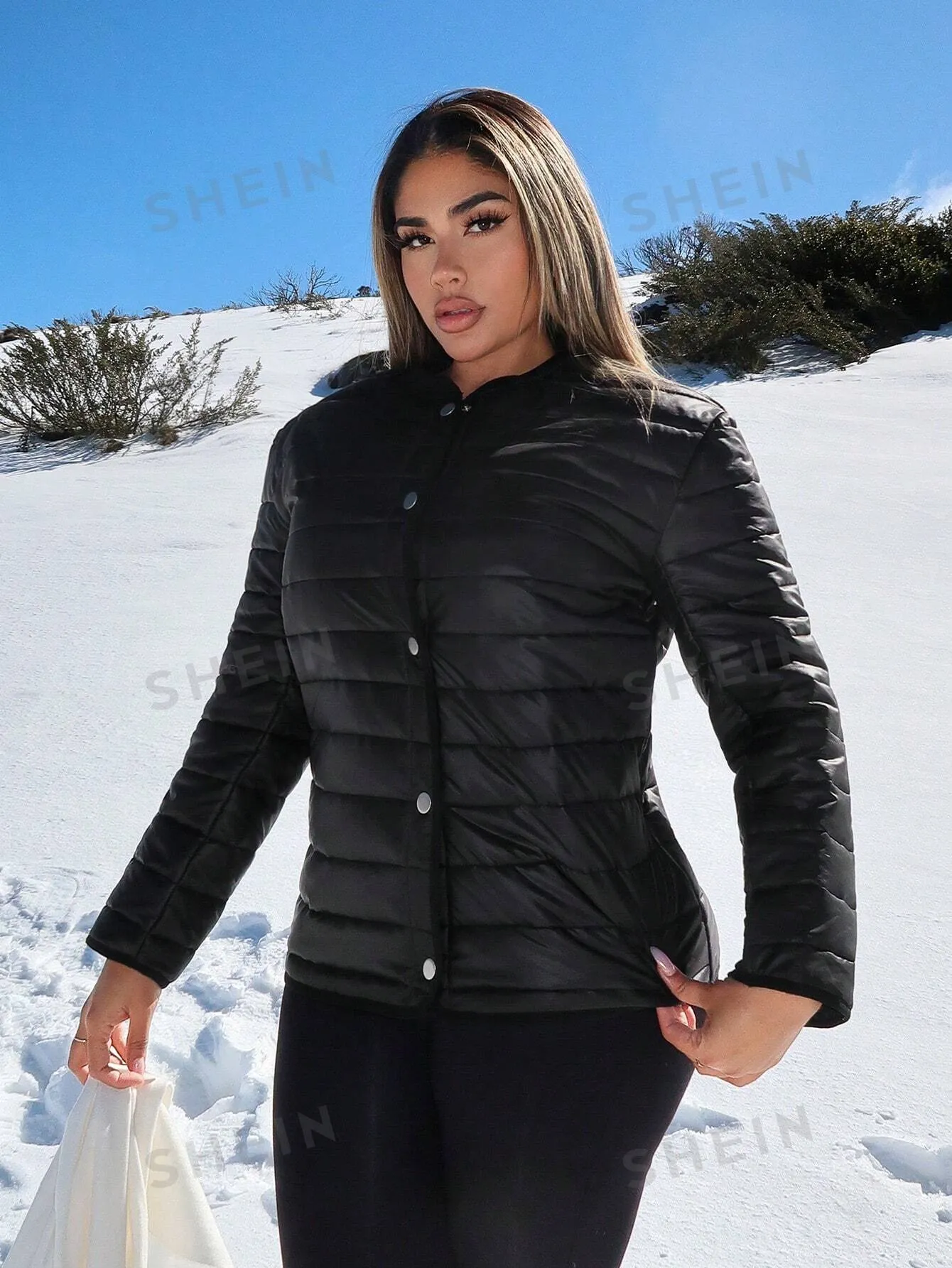 SXY Winter Warm Black Diamond Quilted Texture Thickened Quilted Coat Jacket