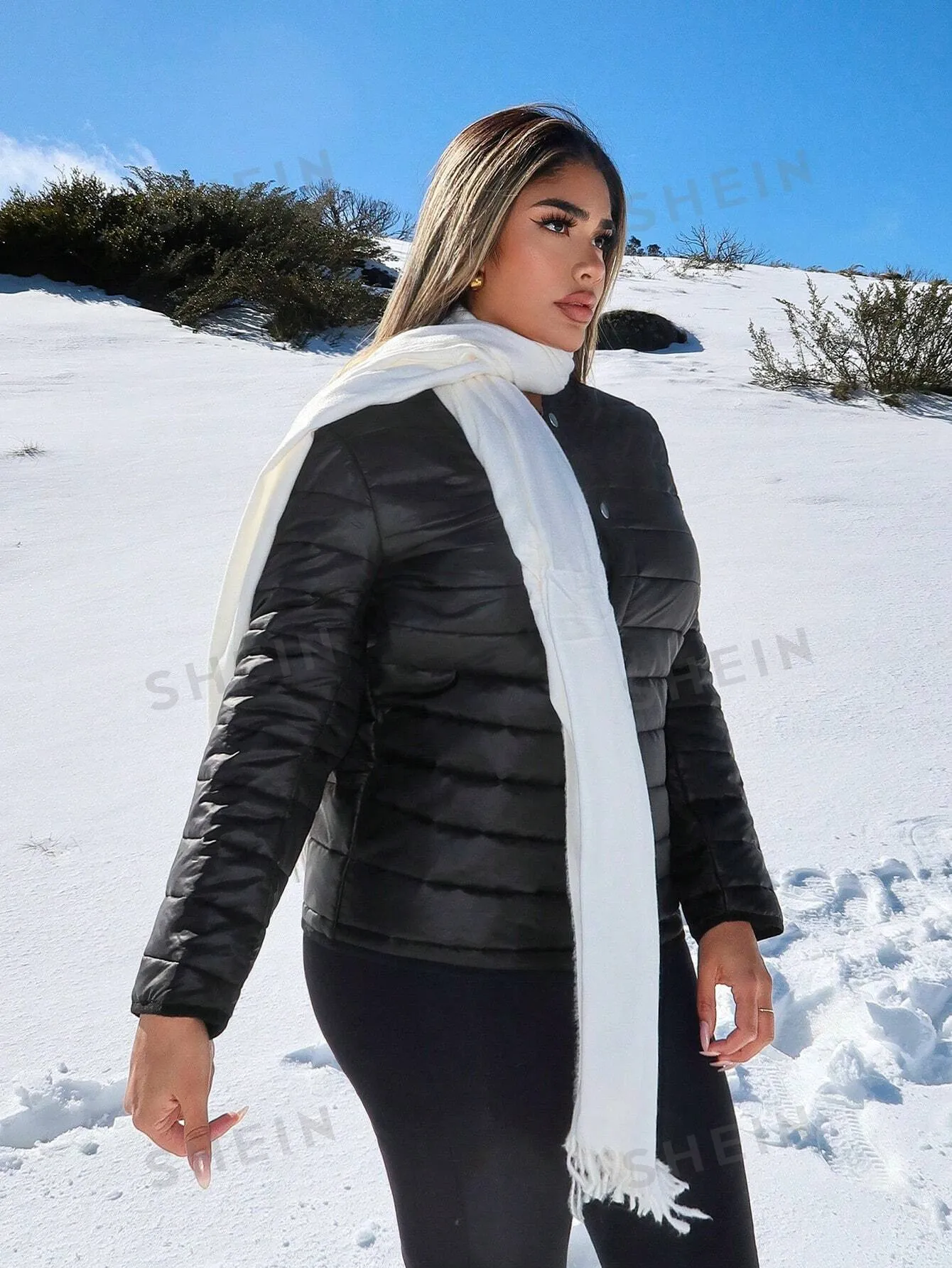 SXY Winter Warm Black Diamond Quilted Texture Thickened Quilted Coat Jacket