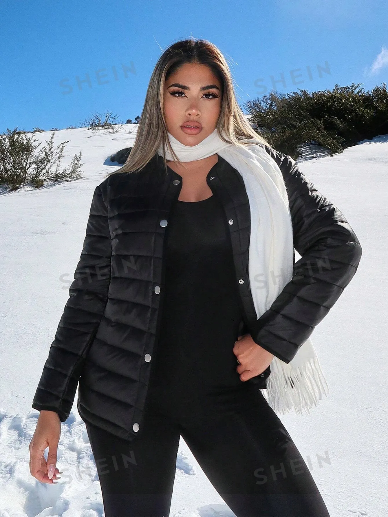 SXY Winter Warm Black Diamond Quilted Texture Thickened Quilted Coat Jacket