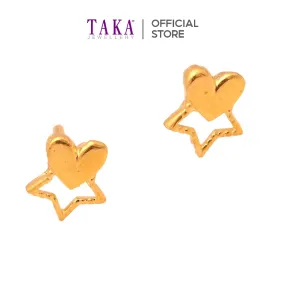 TAKA Jewellery 916 Gold Earrings Starry & Heart