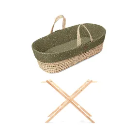 The Little Green Sheep Natural Quilted Moses Basket - Mattress   Static Stand