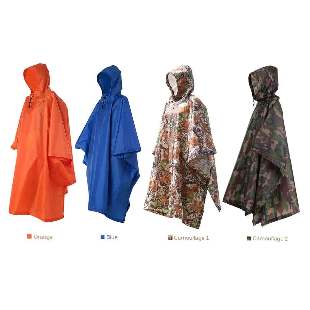 TOMSHOO 3 in 1 Rain Cover Poncho with Hood Hiking Cycling Rain Cover Poncho Coat Outdoor Camping Tent Awning Mat Camouflage