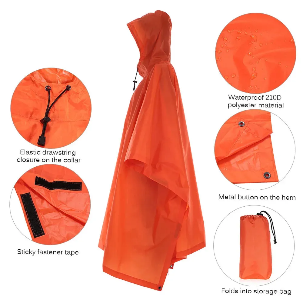 TOMSHOO 3 in 1 Rain Cover Poncho with Hood Hiking Cycling Rain Cover Poncho Coat Outdoor Camping Tent Awning Mat Camouflage