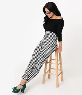 Unique Vintage Black & White Gingham High Waist Rizzo Cigarette Pants