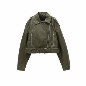 Vintage Faux Leather Moto Jacket: Stylish Retro Coat for Women - Shop Now!