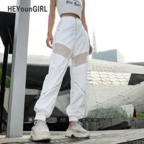 White Pants Elastic High Waist Trousers