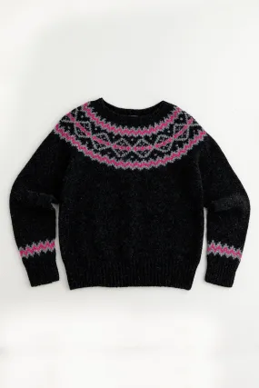 Womens Chunky Finnieston Yoke Fair Isle Jumper - Charcoal