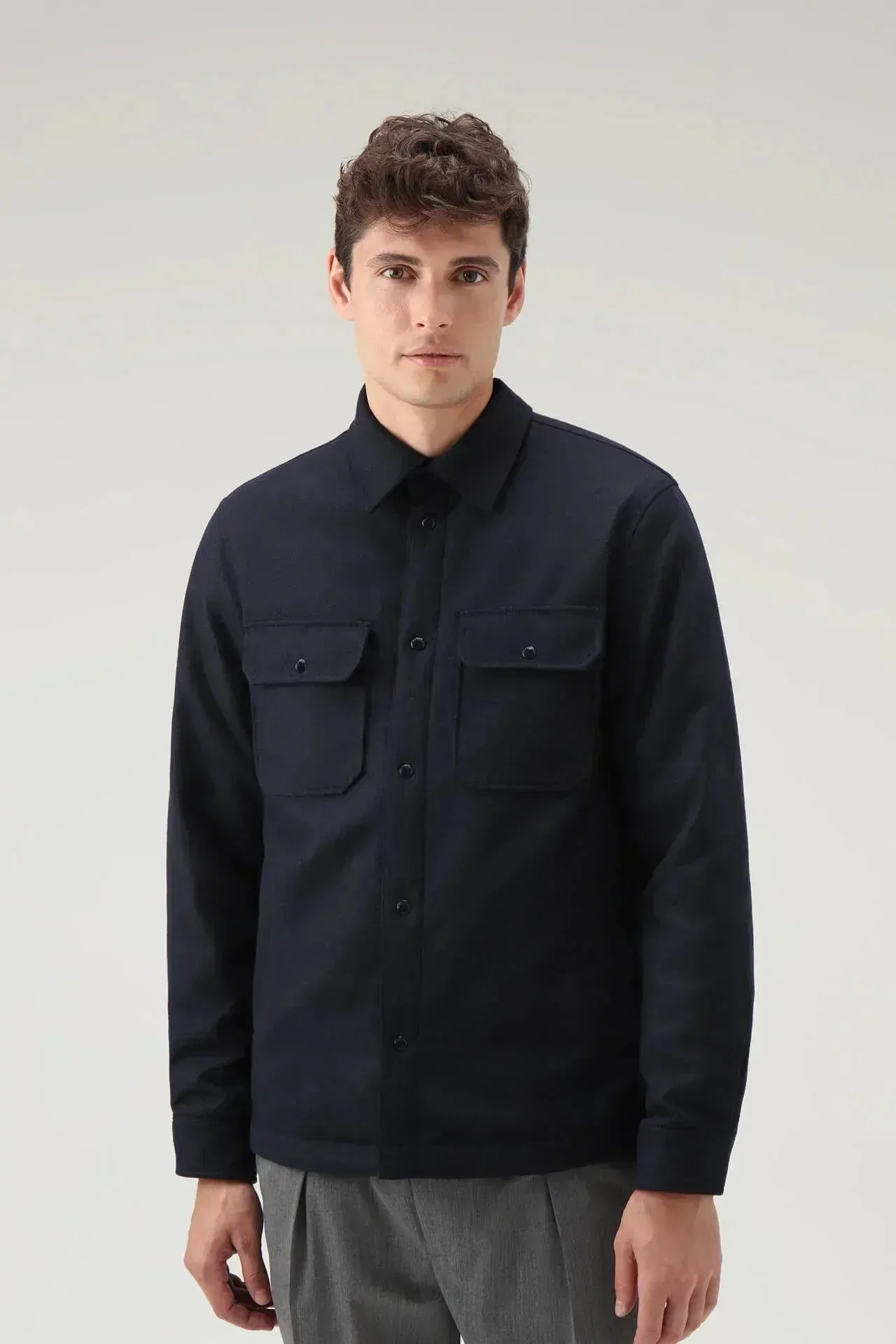 Woolrich Alaskan Recycled Melton Wool Overshirt Blue